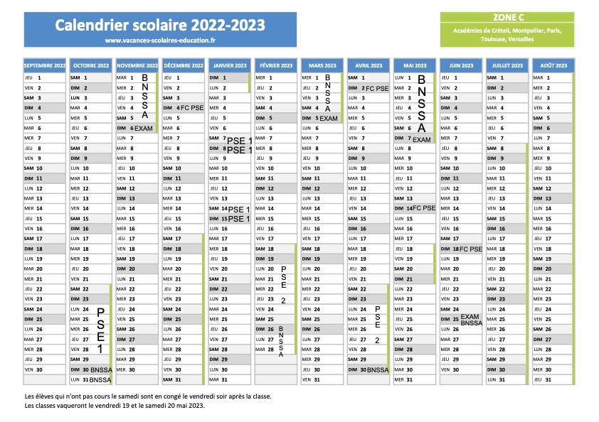 Calendrier des formations saison 2022-2023